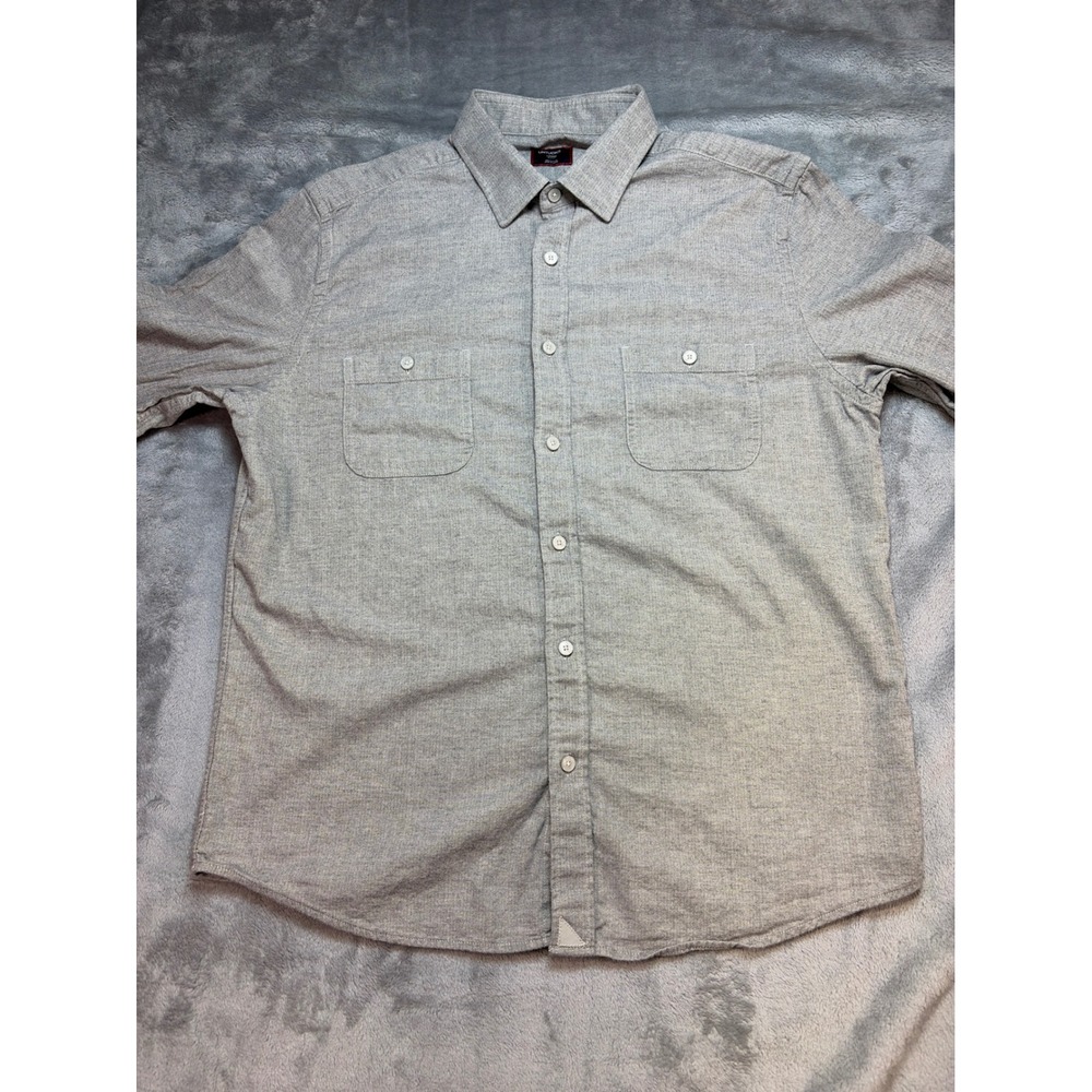 UNTUCKit Mens Large Slim Fit Grey Herringbone Cotton Long Sleeve Button Down